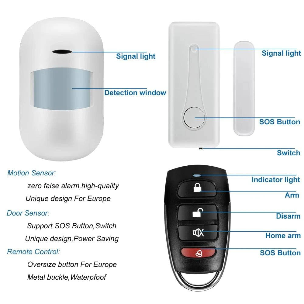 IOS Android APP Wired Wireless Home Security Tuya WIFI PSTN GSM Alarm System Intercom Remote Control Autodial Siren Sensor Kit - Property & Safety Tradings