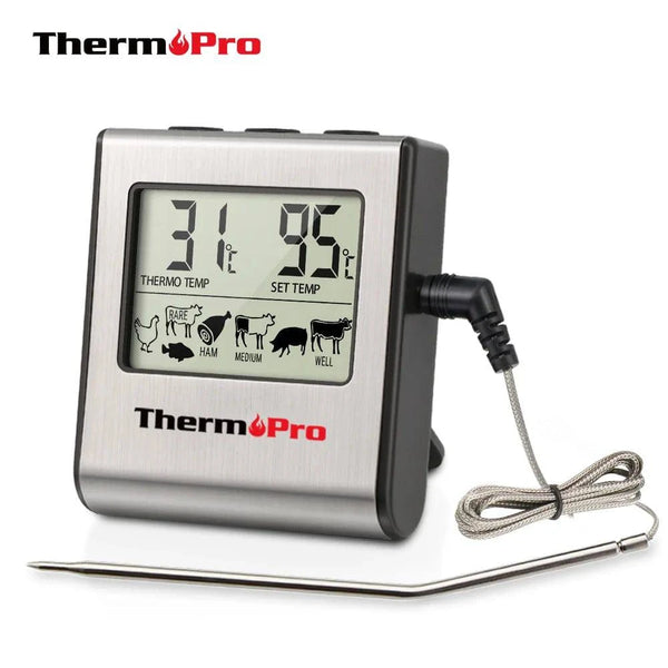 ThermoPro TP-16 Digital Thermometer For Oven Smoker Candy Liquid Kitchen Cooking Grilling Meat BBQ Thermometer and Timer - Property & Safety Tradings