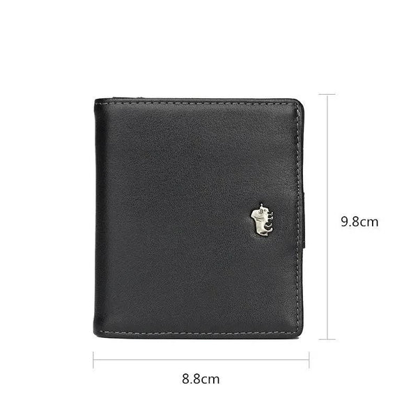 BISON DENIM Fashion Purse Men's Genuine Leather Wallet RFID Blocking Mini Wallet Male Card Holder Small Zipper Coin Purse W9317 - Property & Safety Tradings