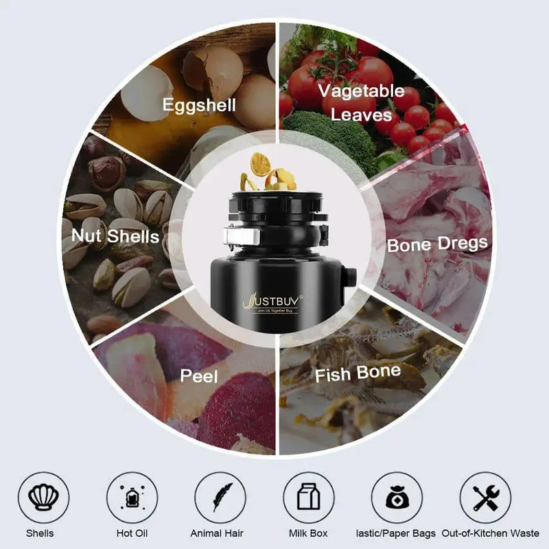 750W Food Waste Disposers Chopper Kitchen Garbage Disposal Stainless Steel Grinder material Processor - Property & Safety Tradings