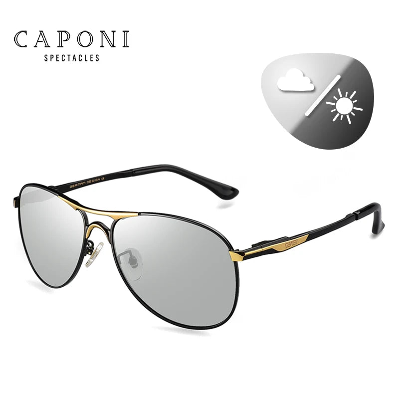 CAPONI Driving Photochromic High Quality Sunglasses Polarized Classic Brand Sun Glasses for Men oculos de sol masculino BS8722