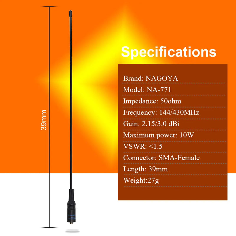 2PCS NAGOYA NA-771 SMA Female SMA-F Dual Wide Band Flexible Antenna VHF/UHF 144/430MHz Two Way Radio  BAOFENG UV-5R BF-888S