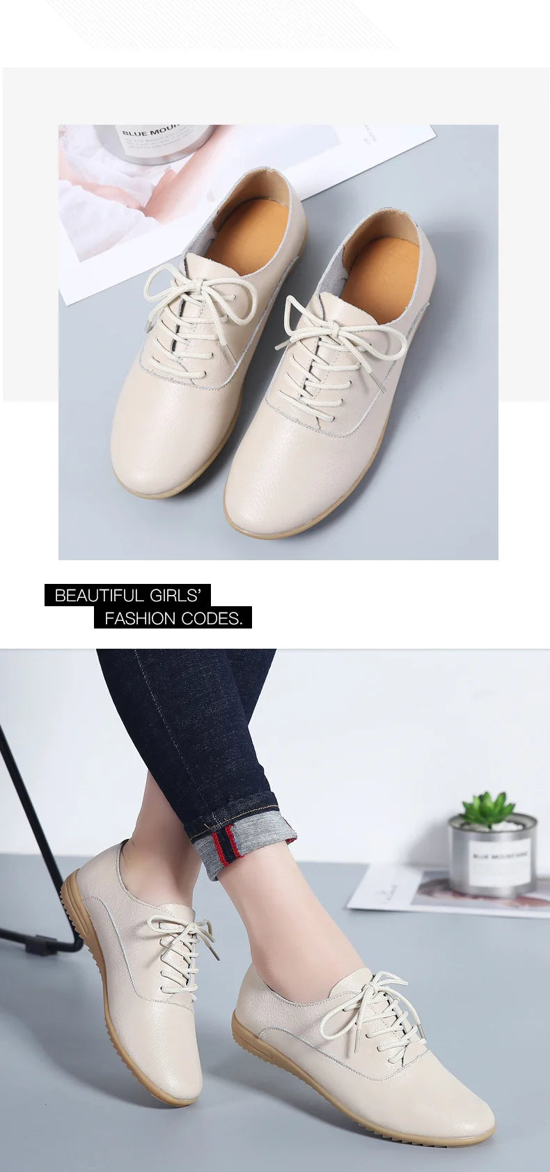 Spring Summer Women Oxford Shoes Ballerina Flats Shoes Women Genuine Leather Shoes Moccasins Lace Up Loafers Zapatos Mujer - PST PS Tradings