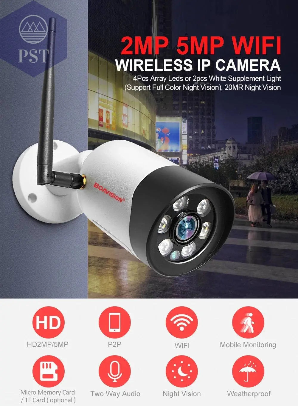 HD 1080P 5MP 8MP Wifi IP Camera Outdoor Wireless Full Color Night Vision CCTV Bullet Security Camera TF Card Slot APP CamHipro - Property & Safety Tradings