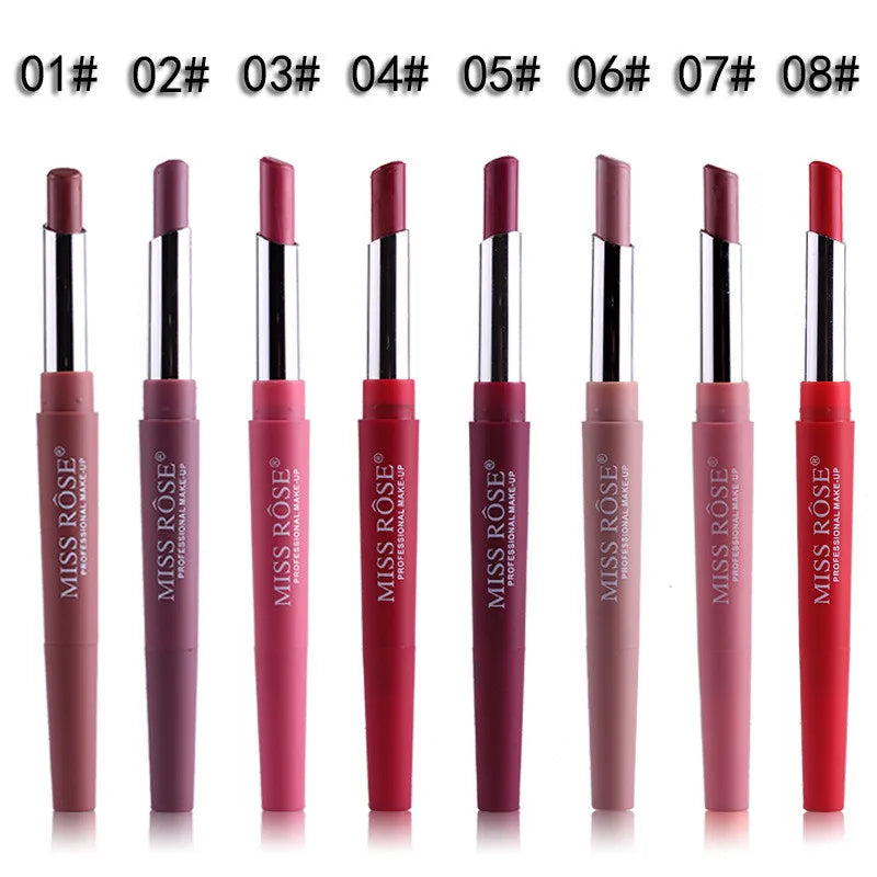 8 farbe Doppel-ende Lip Make-Up Lippenstift Bleistift Wasserdichte Langlebige Farbton Sexy Red Lip Stick Schönheit Matte Liner stift Lippenstift