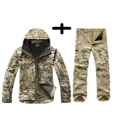 TAD Gear Tactical Softshell Camouflage Jacket Set Men Camping Windbreaker Waterproof Hiking Clothes Set Fleece Outdoors Jacket