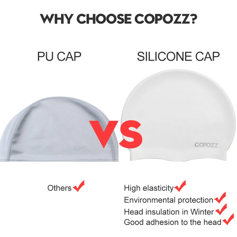 Copozz Elastic Silicon Rubber Waterproof Protect Ears Long Hair Sports Swim Pool Hat Large Size Swimming Cap for Men Women Adult - PST PS Tradings