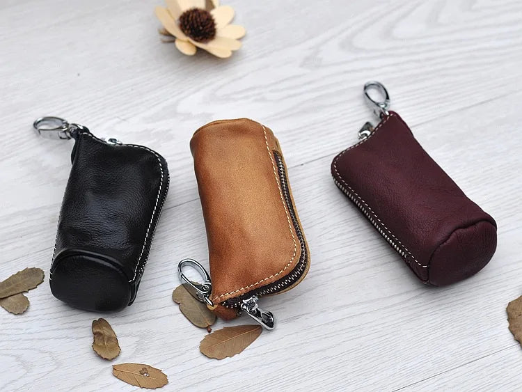 CICICUFF Men Key Bag Genuine Cow Leather Buckets Key Cases Pouch Zipper Keychain Auto Car Key Case Bag Women Home Key Holder - PST PS Tradings