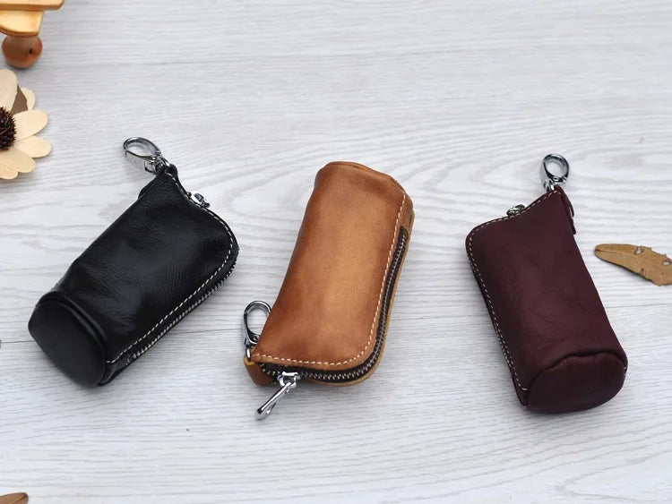 CICICUFF Men Key Bag Genuine Cow Leather Buckets Key Cases Pouch Zipper Keychain Auto Car Key Case Bag Women Home Key Holder - PST PS Tradings