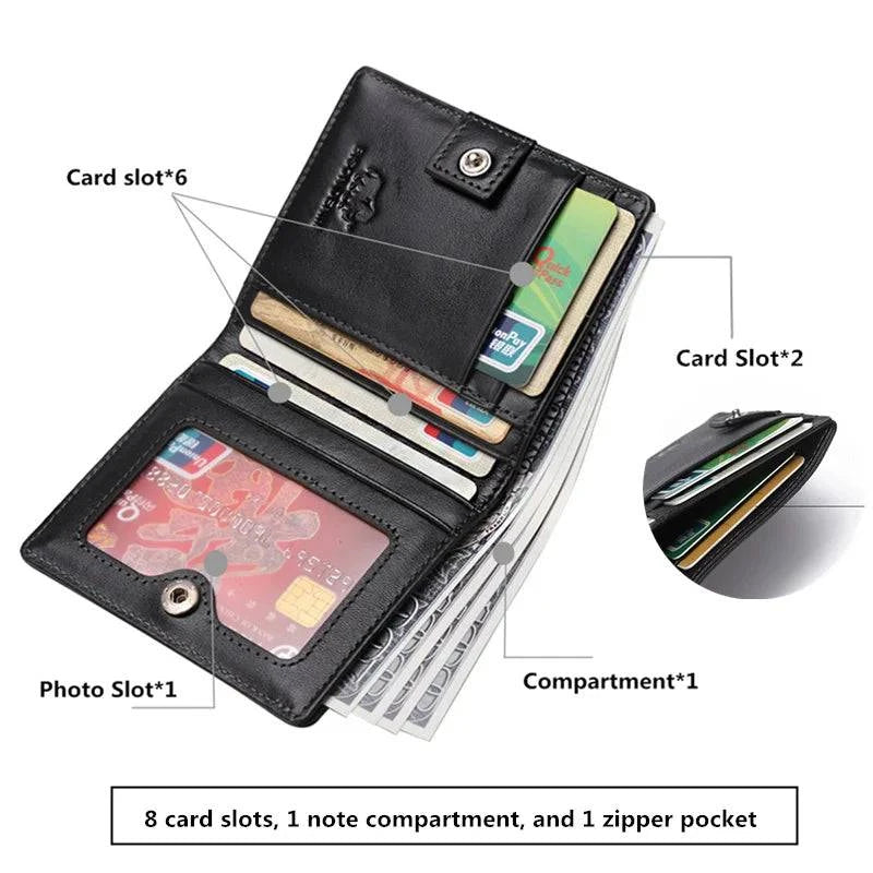 BISON DENIM Fashion Purse Men's Genuine Leather Wallet RFID Blocking Mini Wallet Male Card Holder Small Zipper Coin Purse W9317 - Property & Safety Tradings