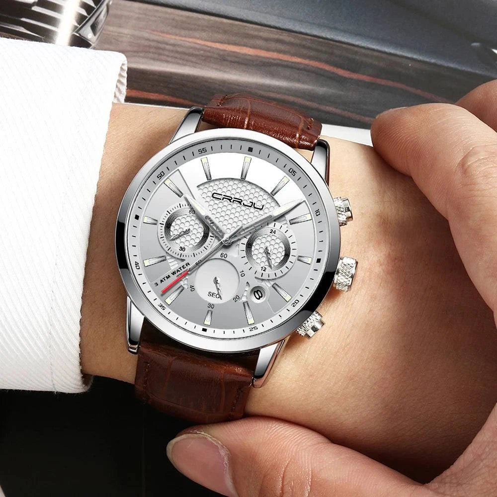 CRRJU New Fashion Sport Quartz Watches Men Luxury Business Leather Watch Waterproof Wristwatches Male Clock Relogio Masculino - Property & Safety Tradings