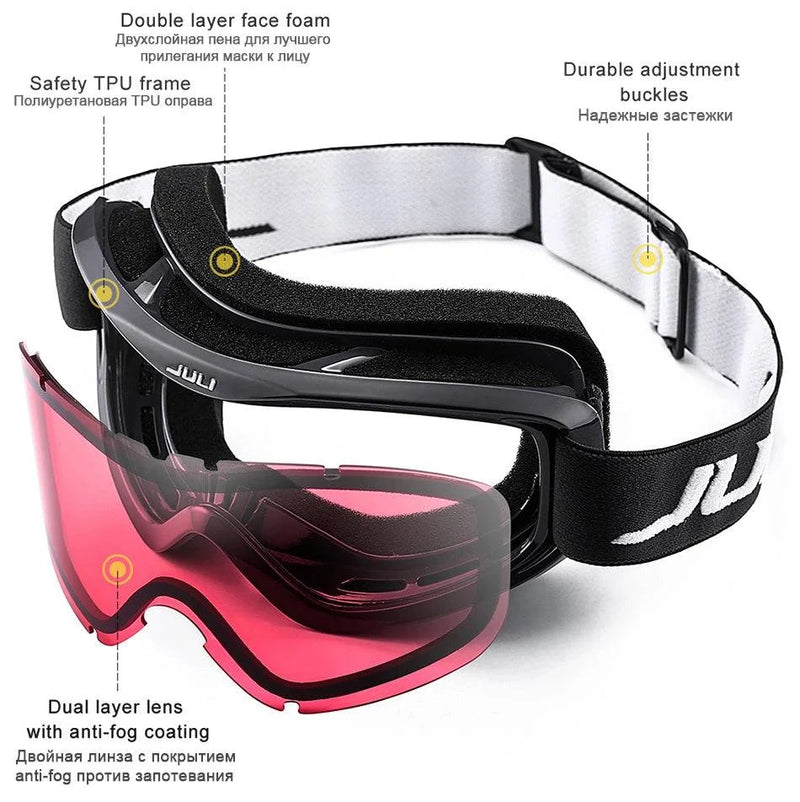 MAXJULI Brand Professional Ski Goggles Double Layers Lens Anti-fog UV400 Ski Glasses Skiing Men Women Snow Goggles - Property & Safety Tradings