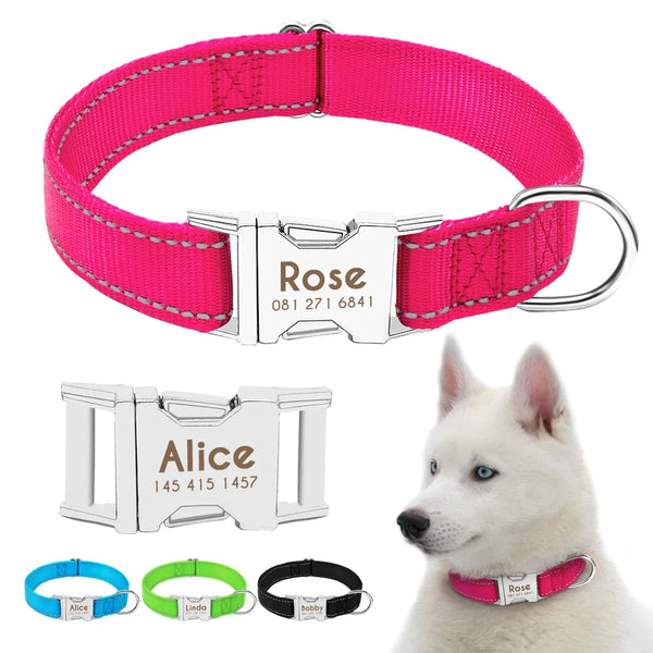 Personazlied Dog Collar Nylon Reflective Dog Pet Collars Customized Pet Collar With Anti-lost Tag For Small Medium Dogs - PST PS Tradings