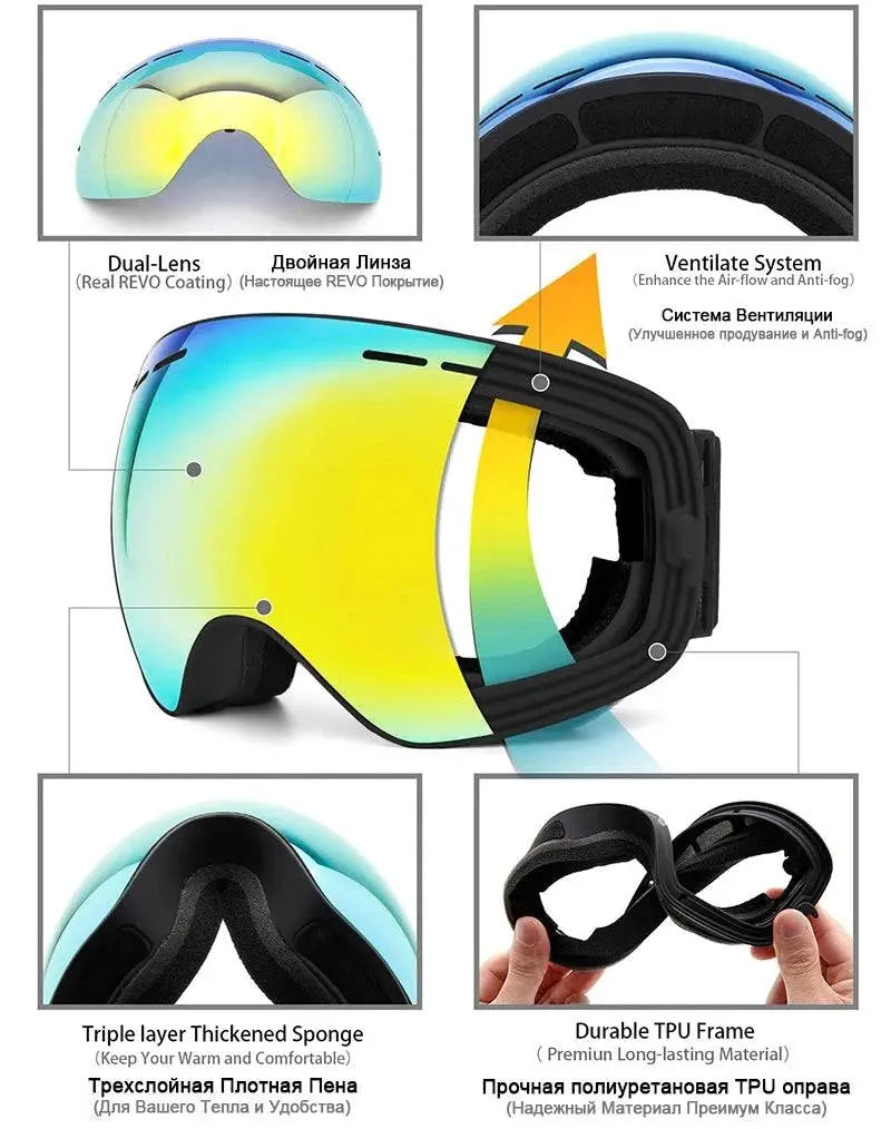 Ski Goggles,Winter Snow Sports Goggles with Anti-fog UV Protection for Men Women Youth Interchangeable Lens - Premium Goggles - Property & Safety Tradings