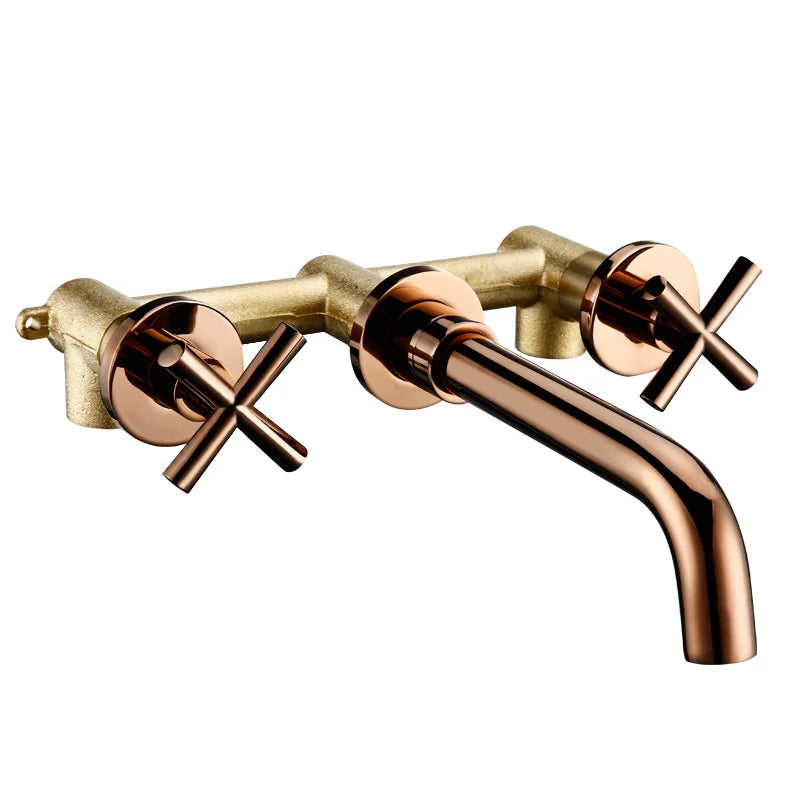 Wasserhähne Top Mode Neue Ankunft Wand Waschbecken Becken Mischbatterie Set Bad Auslauf Wasserhahn Mit Doppel Hebel In Matt Schwarz/poliert Gold