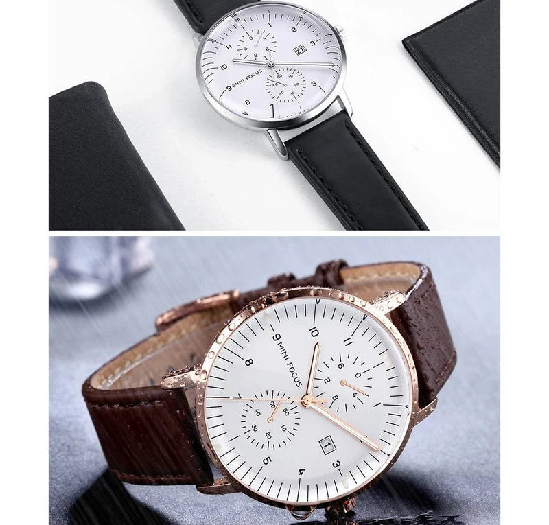 MINI FOCUS Men Watch Top Brand Luxury Quartz Watches Mens Casual Fashion Genuine Leather Male Wristwatch New Waterproof Clock - Property & Safety Tradings