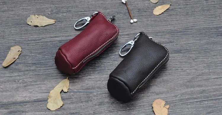 CICICUFF Men Key Bag Genuine Cow Leather Buckets Key Cases Pouch Zipper Keychain Auto Car Key Case Bag Women Home Key Holder - PST PS Tradings