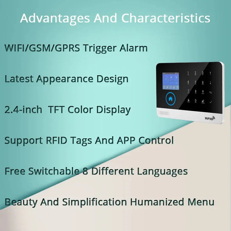 Wireless Tuya APP SIM GSM Home RFID Burglar Security LCD Touch Keyboard WIFI GSM Alarm System Sensor kit Russian,Spanish Voice - Property & Safety Tradings