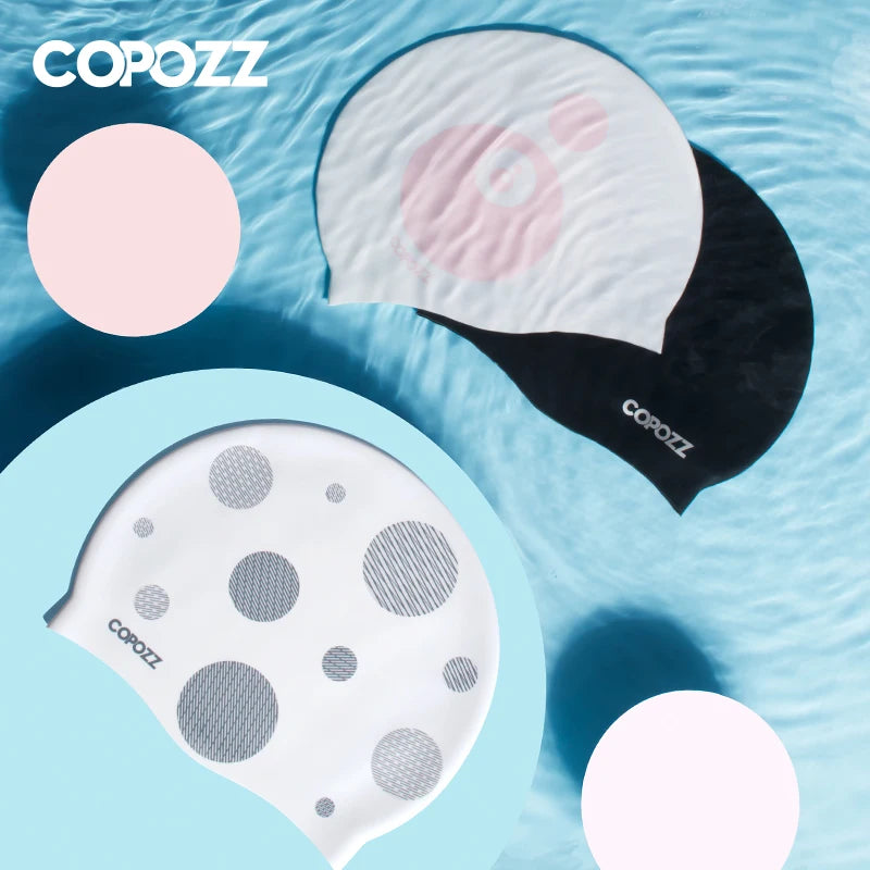 Copozz Elastic Silicon Rubber Waterproof Protect Ears Long Hair Sports Swim Pool Hat Large Size Swimming Cap for Men Women Adult - PST PS Tradings