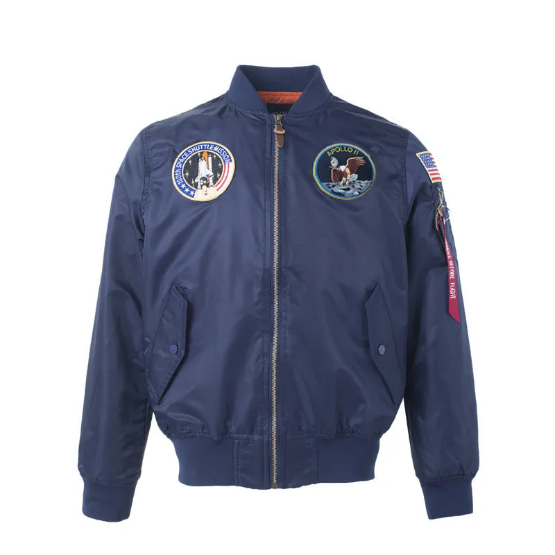 2023 New Autumn Apollo Thin 100th SPACE SHUTTLE MISSION Thin MA1 Bomber Hiphop US Air Force Pilot Flight College Jacket For Men