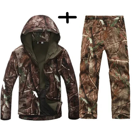 TAD Gear Tactical Softshell Camouflage Jacket Set Men Camping Windbreaker Waterproof Hiking Clothes Set Fleece Outdoors Jacket