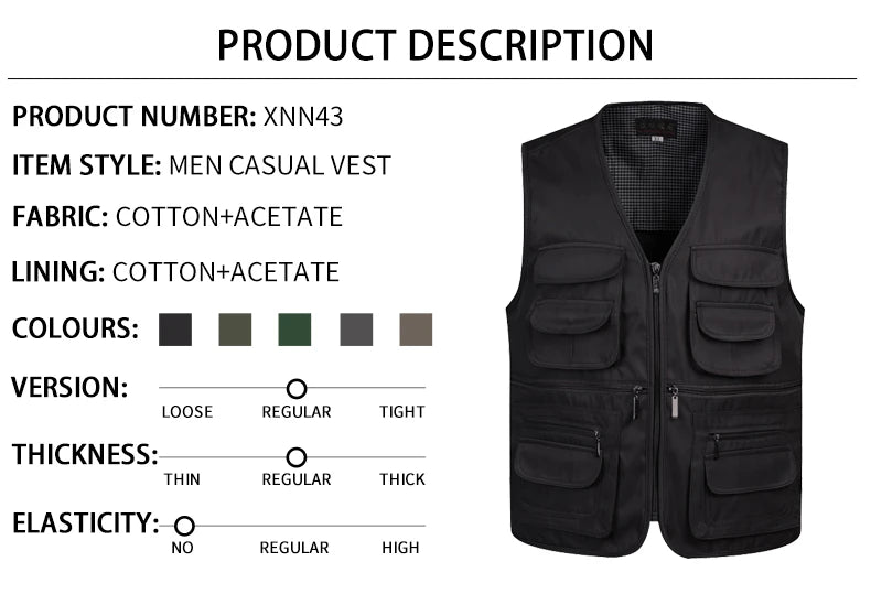 2021 Men Multi-Pocket Classic Waistcoat Male Sleeveless Unloading Solid Coat Work Vest Photographer Tactical Mesh Vest Jacket