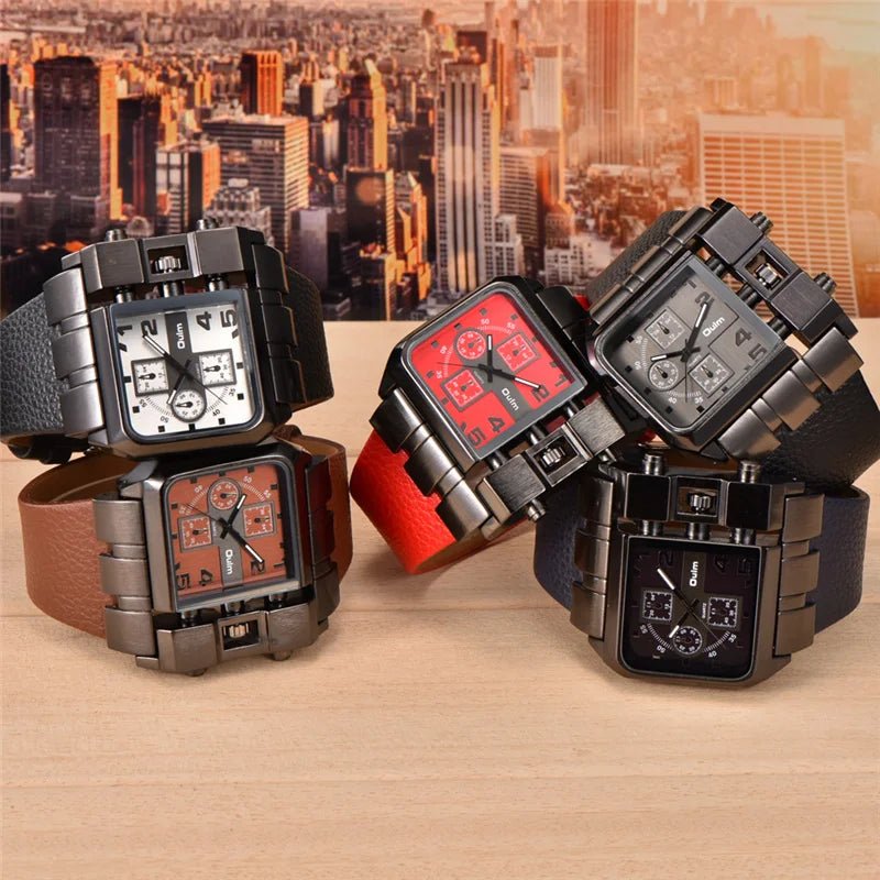 Oulm 3364 Casual Wristwatch Square Dial Wide Strap Men's Quartz Watch Luxury Brand Male Clock Super Big Men Watches montre homme - Property & Safety Tradings