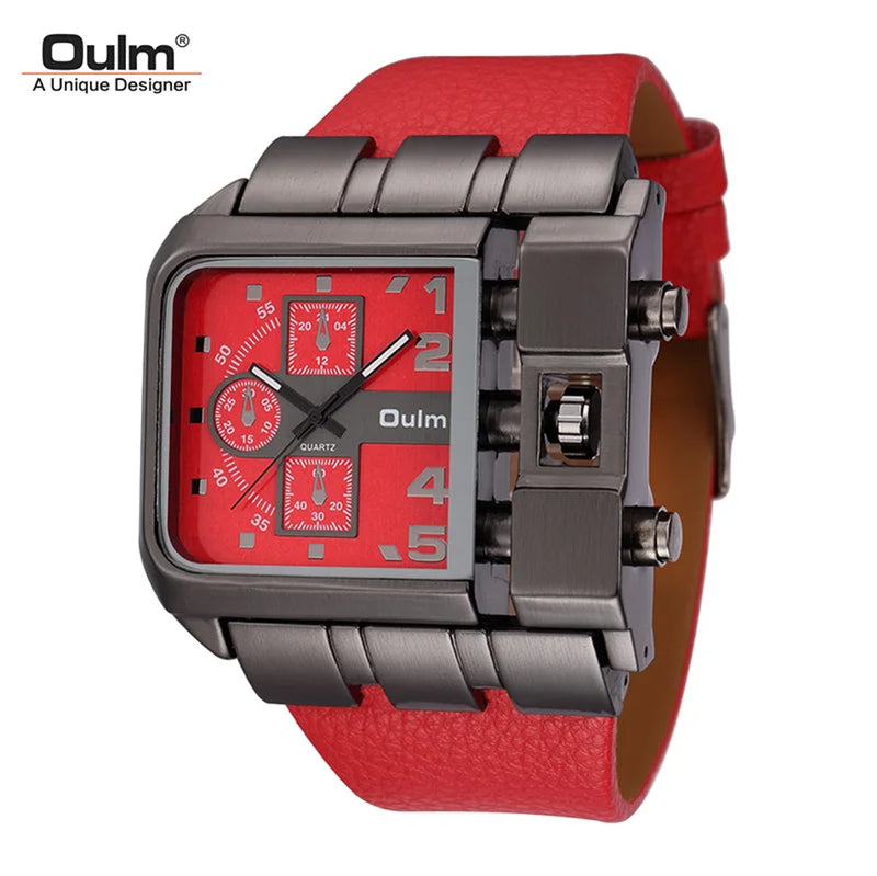 Oulm Brand 3364 Unique Design Square Men Wristwatch Wide Big Dial Casual Leather Strap Quartz Watch Male Sport Watches - Property & Safety Tradings