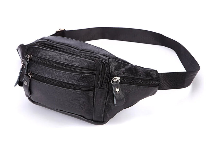 Fashion Men Genuine Leather Fanny Bag for Phone Pouch Male Leather Messenger Bags Brand Fanny Pack Male Travel Waist Bag Men - Property & Safety Tradings