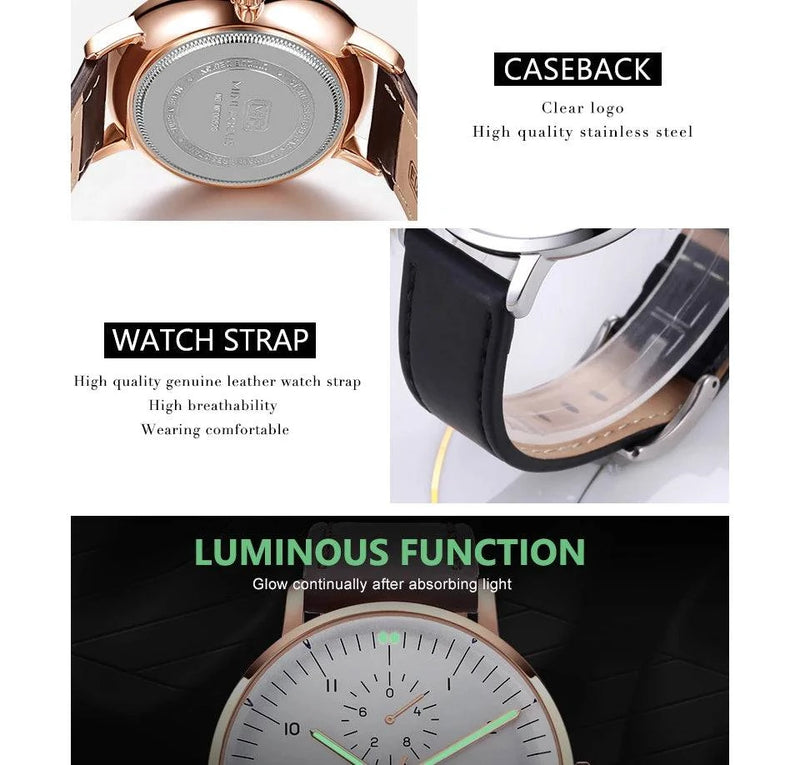 MINI FOCUS Men Watch Top Brand Luxury Quartz Watches Mens Casual Fashion Genuine Leather Male Wristwatch New Waterproof Clock - Property & Safety Tradings