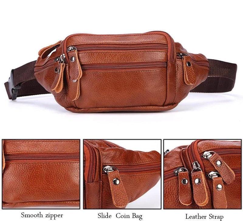 Fashion Men Genuine Leather Fanny Bag for Phone Pouch Male Leather Messenger Bags Brand Fanny Pack Male Travel Waist Bag Men - Property & Safety Tradings