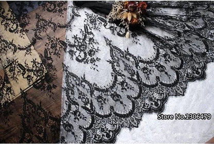 French Eyelash Lace Fabric,DIY Exquisite Lace, Embroidery Clothes, Wedding Dress Accessories, White and Black,150cm,3m per Lot - Property & Safety Tradings