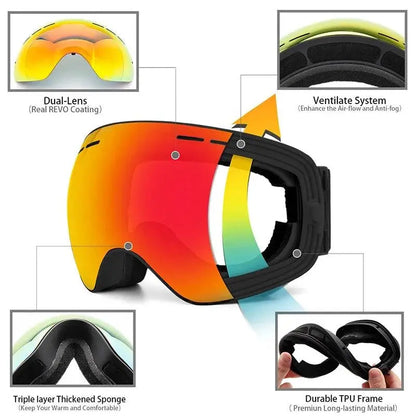 Ski Goggles,Winter Snow Sports Goggles with Anti-fog UV Protection for Men Women Youth Interchangeable Lens - Premium Goggles - Property & Safety Tradings