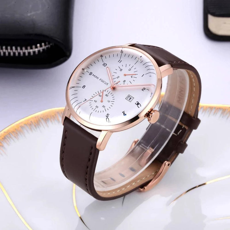 MINI FOCUS Men Watch Top Brand Luxury Quartz Watches Mens Casual Fashion Genuine Leather Male Wristwatch New Waterproof Clock - Property & Safety Tradings