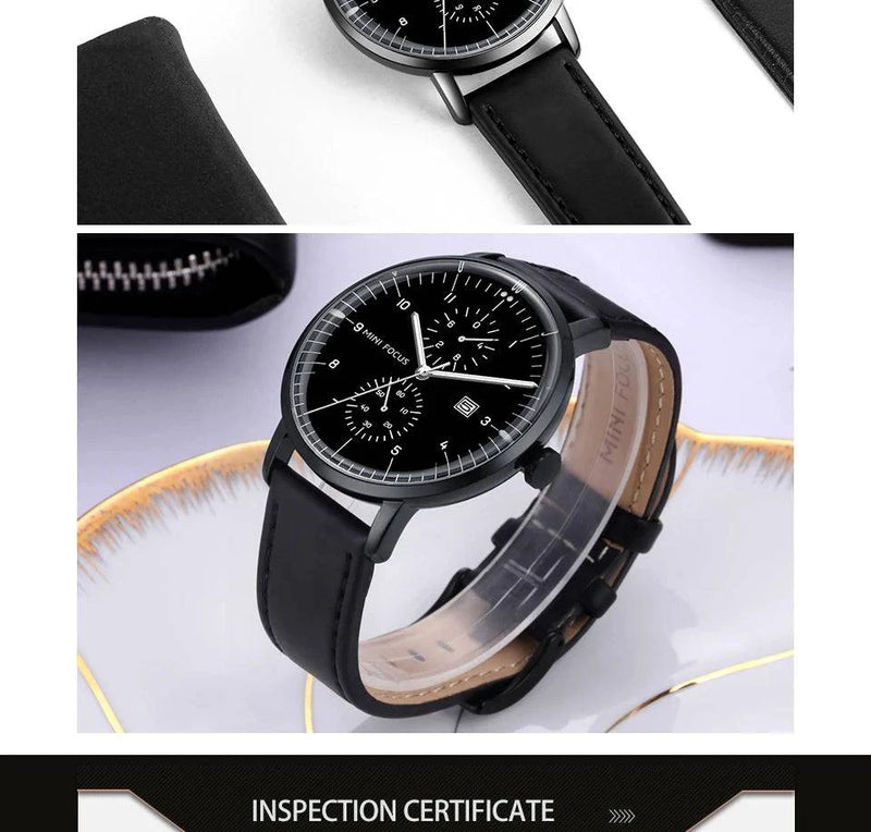 MINI FOCUS Men Watch Top Brand Luxury Quartz Watches Mens Casual Fashion Genuine Leather Male Wristwatch New Waterproof Clock - Property & Safety Tradings