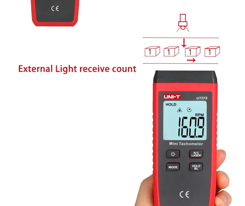 UNI-T Mini Digital Laser Tachometer UT373 Non-Contact Tachometer RPM Range 10-99999RPM Tachometer Odometer Backlight