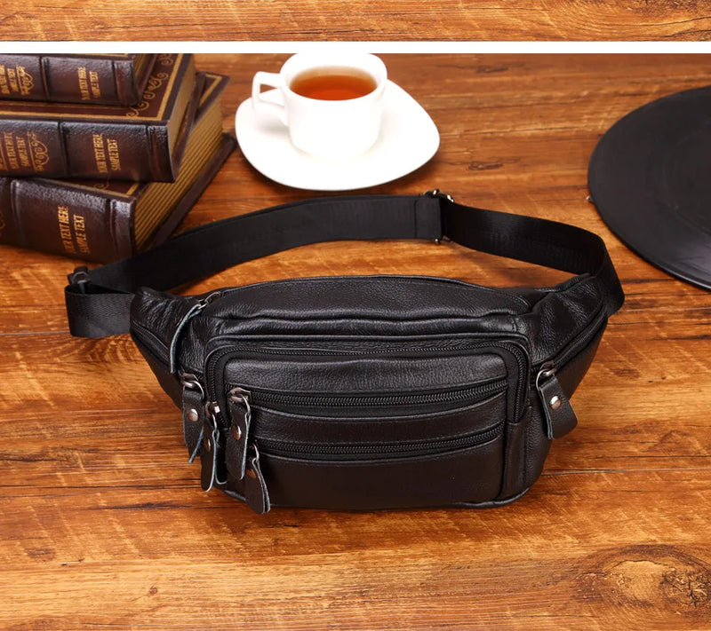 Fashion Men Genuine Leather Fanny Bag for Phone Pouch Male Leather Messenger Bags Brand Fanny Pack Male Travel Waist Bag Men - Property & Safety Tradings