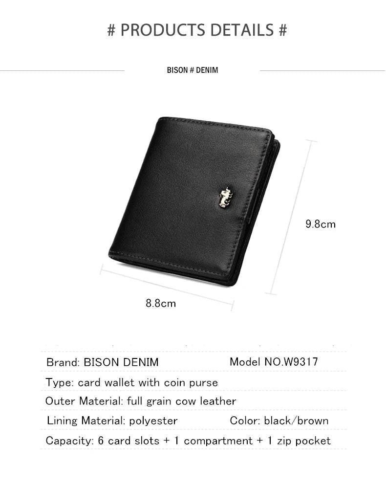 BISON DENIM Fashion Purse Men's Genuine Leather Wallet RFID Blocking Mini Wallet Male Card Holder Small Zipper Coin Purse W9317 - PST PS Tradings