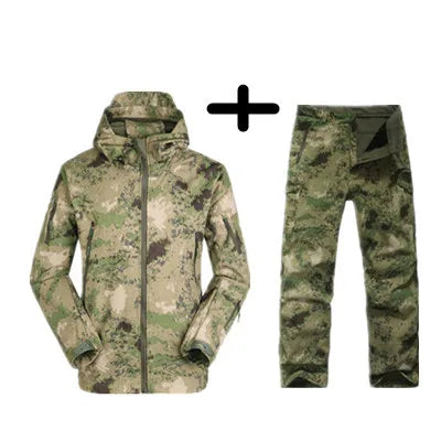 TAD Gear Tactical Softshell Camouflage Jacket Set Men Camping Windbreaker Waterproof Hiking Clothes Set Fleece Outdoors Jacket