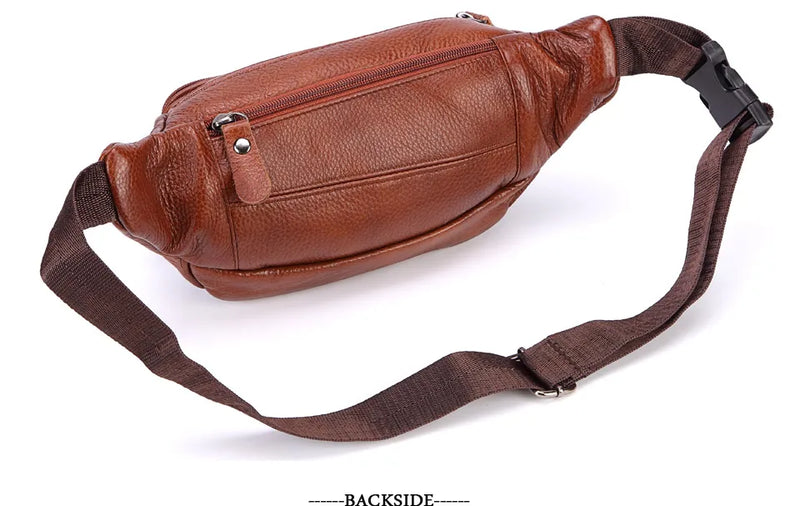 Fashion Men Genuine Leather Fanny Bag for Phone Pouch Male Leather Messenger Bags Brand Fanny Pack Male Travel Waist Bag Men - Property & Safety Tradings