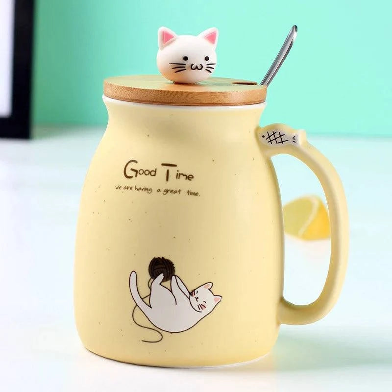 Creative color cat heat-resistant Mug cartoon with lid 450ml cup kitten coffee ceramic mugs children cup office Drinkware gift - PST PS Tradings