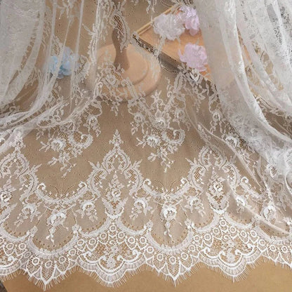 French Eyelash Lace Fabric,DIY Exquisite Lace, Embroidery Clothes, Wedding Dress Accessories, White and Black,150cm,3m per Lot - Property & Safety Tradings