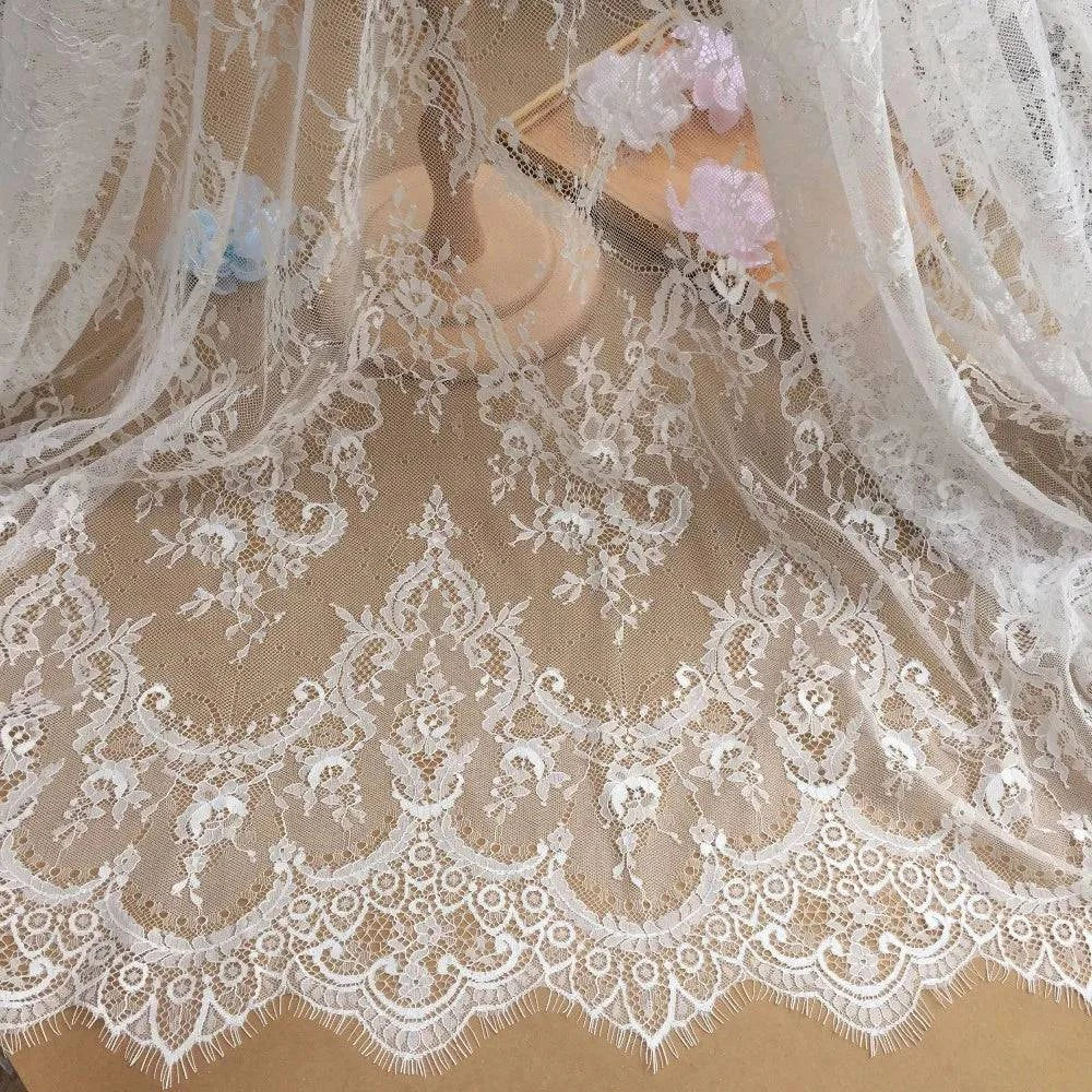 French Eyelash Lace Fabric,DIY Exquisite Lace, Embroidery Clothes, Wedding Dress Accessories, White and Black,150cm,3m per Lot - PST PS Tradings