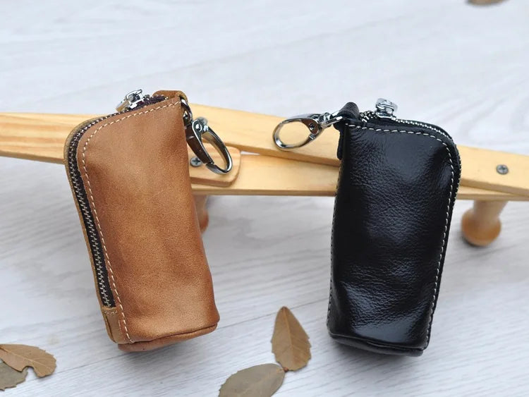 CICICUFF Men Key Bag Genuine Cow Leather Buckets Key Cases Pouch Zipper Keychain Auto Car Key Case Bag Women Home Key Holder - PST PS Tradings