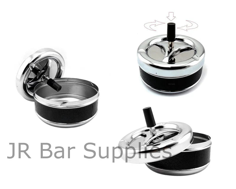 Round Push Down Spinning Metal Ashtray with Cigarette Cigar Smoking Smoke Ash Tray - Black - PST PS Tradings