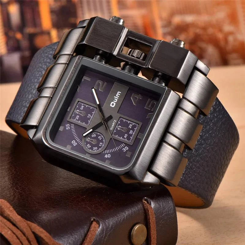 Oulm 3364 Casual Wristwatch Square Dial Wide Strap Men's Quartz Watch Luxury Brand Male Clock Super Big Men Watches montre homme - Property & Safety Tradings