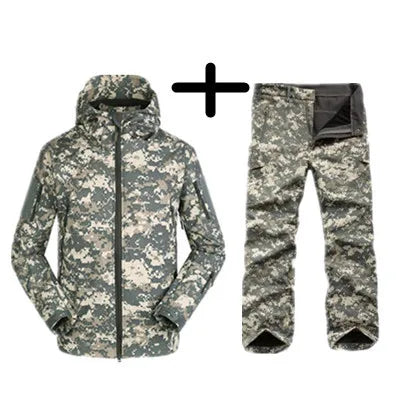 TAD Gear Tactical Softshell Camouflage Jacket Set Men Camping Windbreaker Waterproof Hiking Clothes Set Fleece Outdoors Jacket