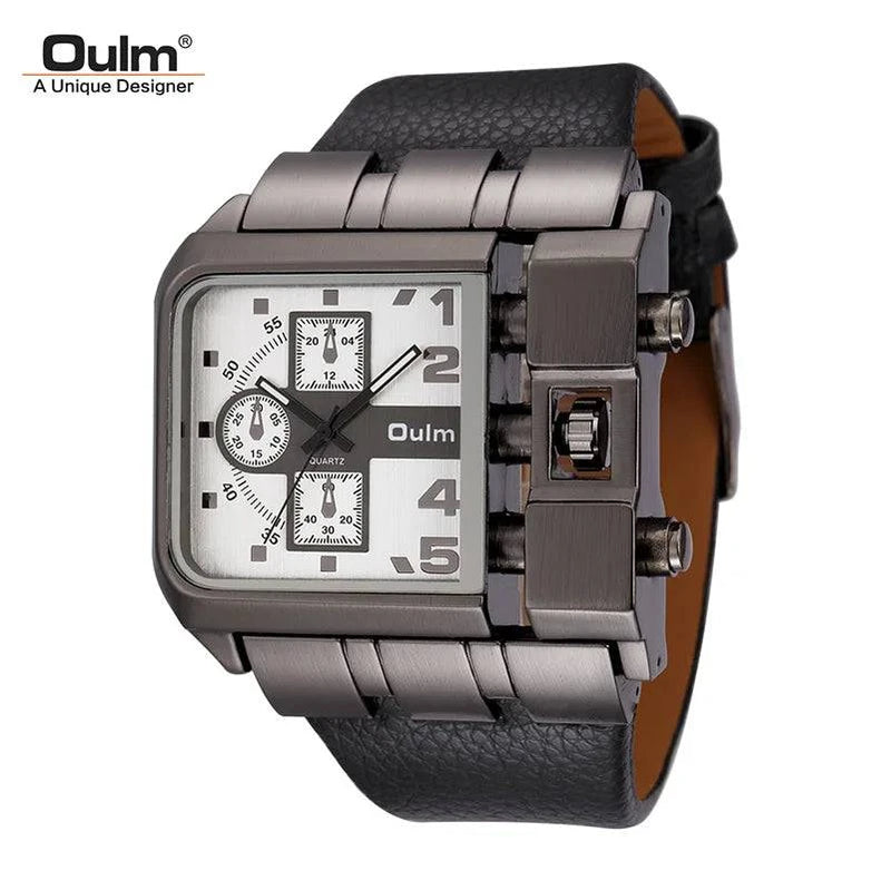 Oulm Brand 3364 Unique Design Square Men Wristwatch Wide Big Dial Casual Leather Strap Quartz Watch Male Sport Watches - Property & Safety Tradings