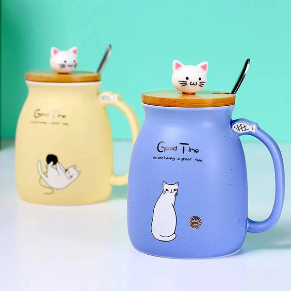 Creative color cat heat-resistant Mug cartoon with lid 450ml cup kitten coffee ceramic mugs children cup office Drinkware gift - PST PS Tradings