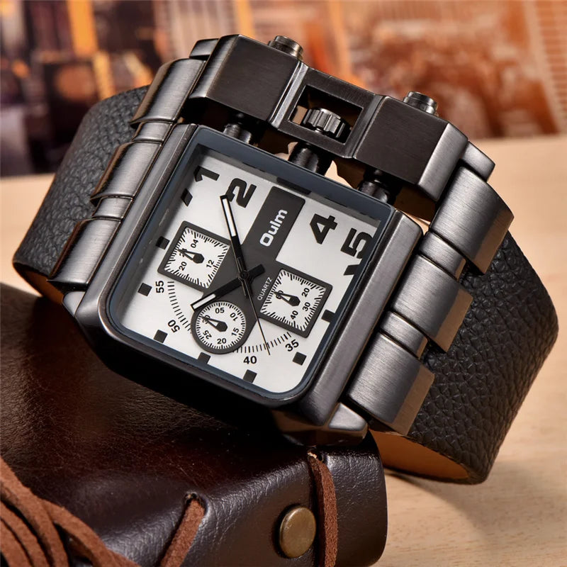 Oulm 3364 Casual Wristwatch Square Dial Wide Strap Men's Quartz Watch Luxury Brand Male Clock Super Big Men Watches montre homme - Property & Safety Tradings